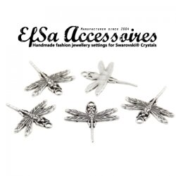 10 Dragonfly Charms Pendant, Silver Dragonfly