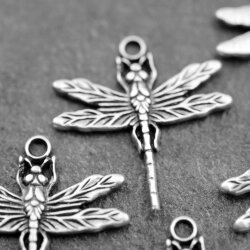 10 Dragonfly Charms Pendant, Silver Dragonfly