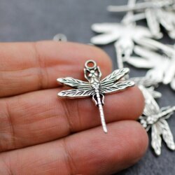 10 Dragonfly Charms Pendant, Silver Dragonfly