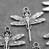 10 Dragonfly Charms Pendant, Silver Dragonfly