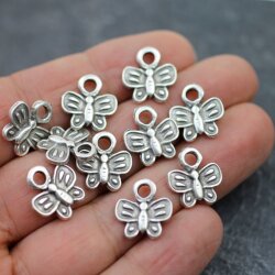 10 Butterfly Charms Pendant, Silver Butterfly