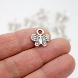 10 Butterfly Charms Pendant, Silver Butterfly