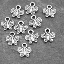 10 Butterfly Charms Pendant, Silver Butterfly