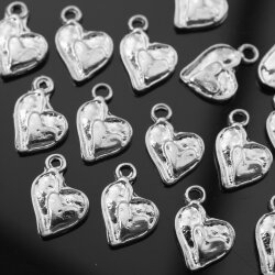 20 Doppelte Herzen Charms, Anhänger, Rhodium Imitation