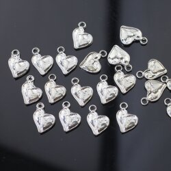 20 Doppelte Herzen Charms, Anhänger, Rhodium Imitation