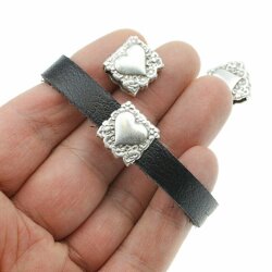 5 Antique Silver Heart Slide, Bracelet Making Supplies