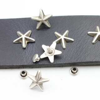10 Stern Nieten fr leder, Nieten fr Armband und leder Grtel, altsilber