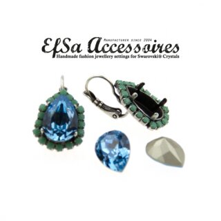 Earring setting with coloured beaded border for Swarovski Crystals 4320, 14x10 mm