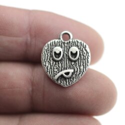 10 Antique Silver Emoji Charms, emoji Pendant