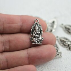 10 Antique Silver Elephant Ganesha Charms Pendants