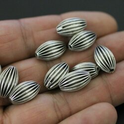 10 Antique Silver Corrugated Oval Beads