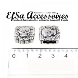 5 Skull Beads, Slider Beads, Antique Silver