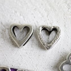 Sterling Silver Plated Open Heart Spacer Beads - Pack of 10