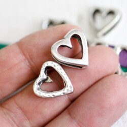 Sterling Silver Plated Open Heart Spacer Beads - Pack of 10