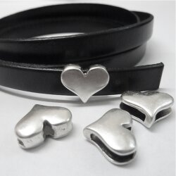 10 Heart Slider Beads, Slider Beads Heart, Amtique Silver