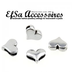 10 Heart Slider Beads, Slider Beads Heart, Amtique Silver