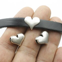 10 Heart Slider Beads, Slider Beads Heart, Amtique Silver