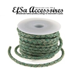 1 m Vintage Light Green, braided Leather 4 mm