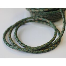 1 m Vintage Light Green, braided Leather 4 mm