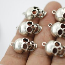 10 Silver Skull Charms, Deaths head Pendants