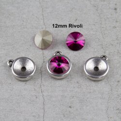 10 Anhänger Fassungen für 12 mm Rivoli Kristalle, altsilber