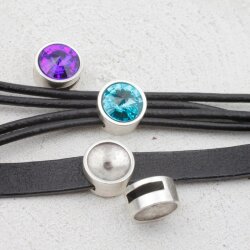 5 pcs. 12 mm Rivoli Sliderbeads for flat braided leather, antique silver