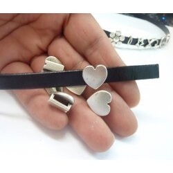 10 Heart slider Beads, Antique Silver