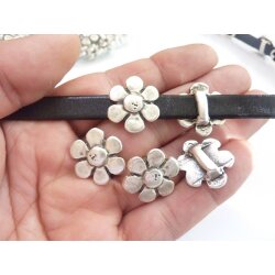 5 Flower Sliderbeads for 10x2 mm flat braided leather