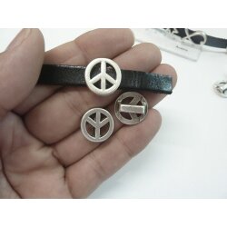 10 Peace Sliderbeads for 10x2 mm flat braided leather