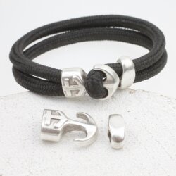 5 Anchor Hook Bracelet Clasp for 4 -5mm round leather cord, Antique Silver