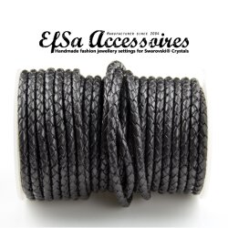 1 m Black, braided Leather 4 mm