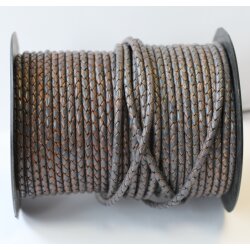1 m Vintage Grey, braided Leather 4 mm