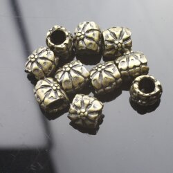 10 Flower Beads, antique brass