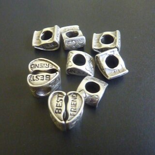 10 BFF Heart Beads, antique silver