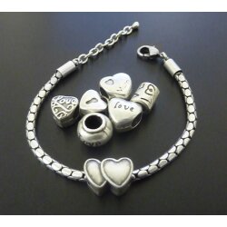 10 BFF Heart Beads, antique silver