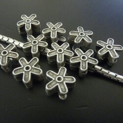 10 Flower Beads, Antique Silver