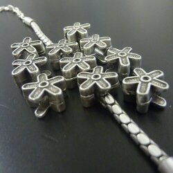 10 Flower Beads, Antique Silver