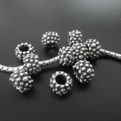 10 Metal Berry Beads, Antique Silver