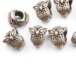 10 Owl Beads, Spacer Beads, Antique Copper