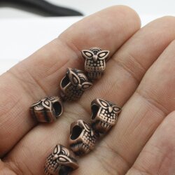 10 Owl Beads, Spacer Beads, Antique Copper