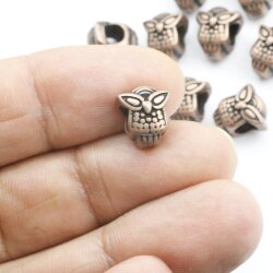 10 Owl Beads, Spacer Beads, Antique Copper