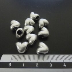 10 Heart Beads, antique silver