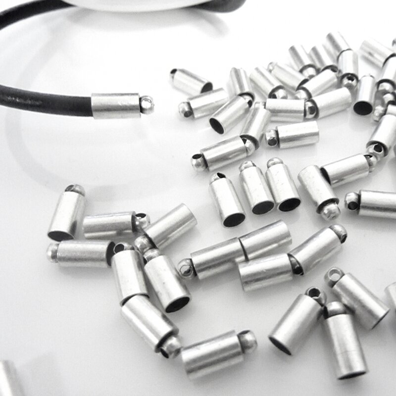 50 Stück Lederkordel Endkappen 6mm - Silber Für DIY Armbänder