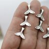 20 Antique Silver Whale Tail Pendants, Whale Fluke Charm