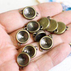 5 pcs. 2 loops Pendants settings for 12 mm Rivoli, antique brass