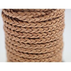 1 m  flat braided leather cord dye tan