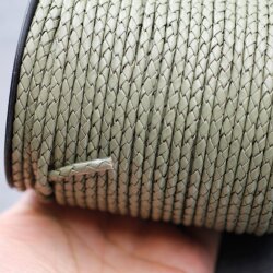 1 m Khaki Grey, braided Leather 4 mm