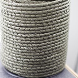 1 m Khaki Grey, braided Leather 4 mm