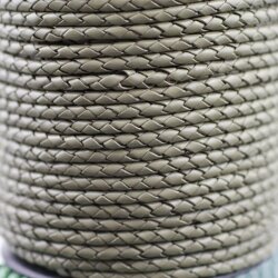 1 m Khaki Grey, braided Leather 4 mm