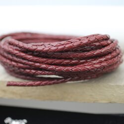 1 m Dark Red, braided Leather 4 mm